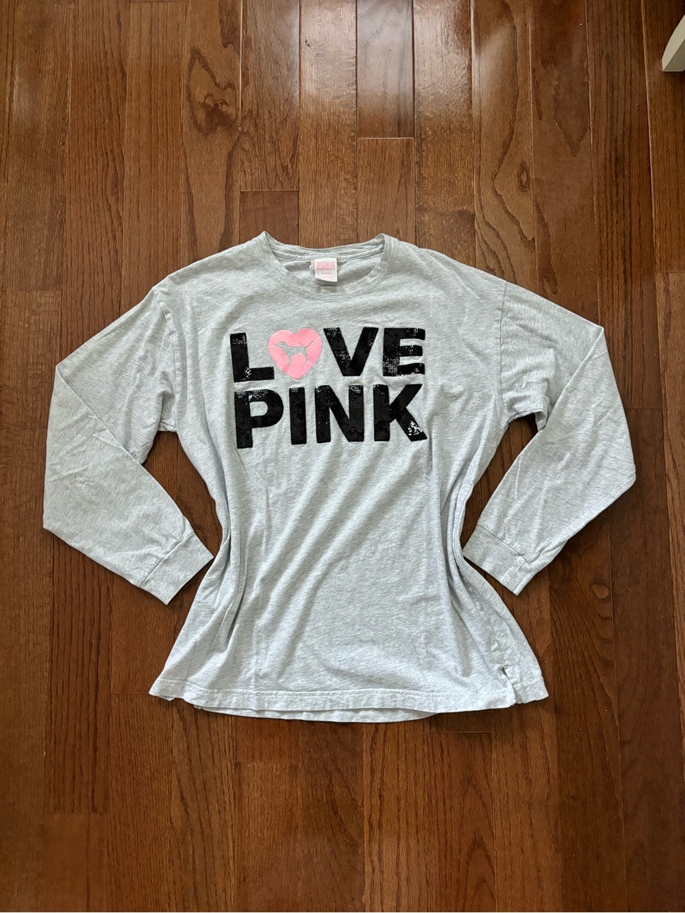 LOVE PINK victoriaโs secret pink grey sequin long sleeve medium